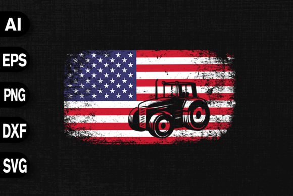 Farmer Tractor USA Flag Graphics for T-Shirt Designs