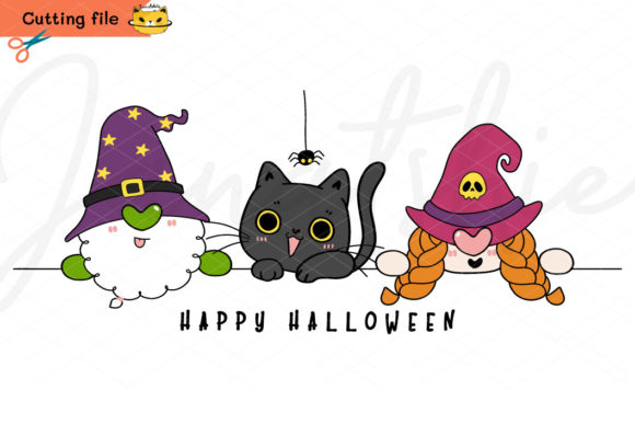 Gnomes Witch Halloween and Black Cat Graphics