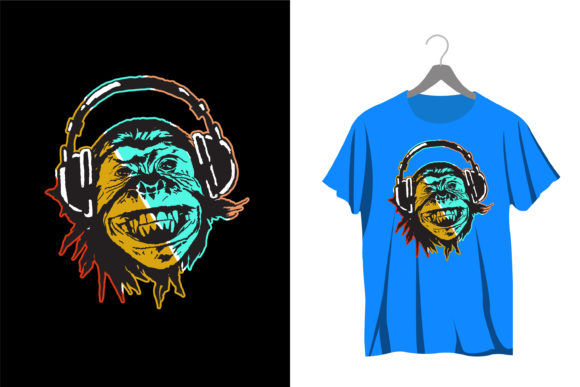 Illustration Monkey Listening to Music: Graphics and Print Templates