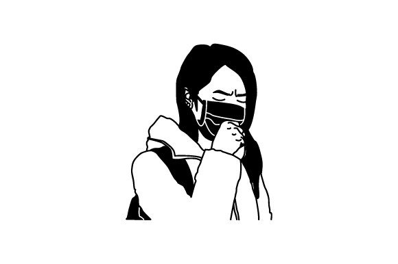 Silhouette School Girl Wearing a Mask Graphics