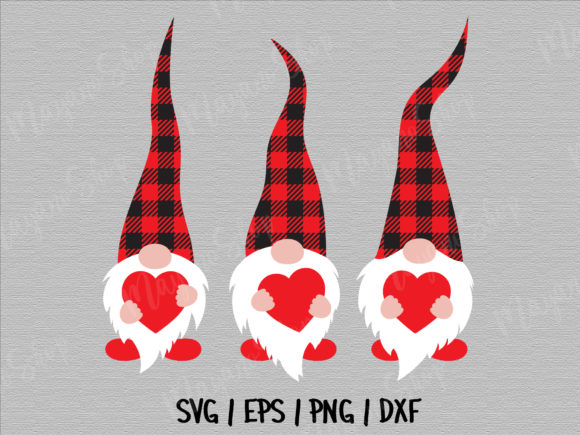 Three Gnomes Holding Hearts SVG Graphics and Illustrations