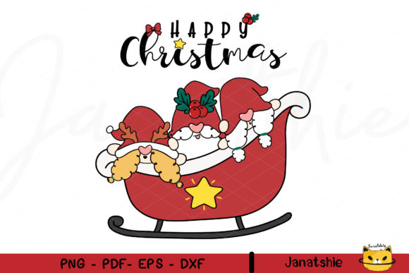 Three Santa Gnome Friends in Sleigh PNG