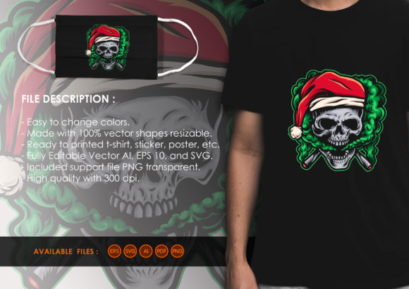 Tshirt Design - Santa Skull Smoking Weed